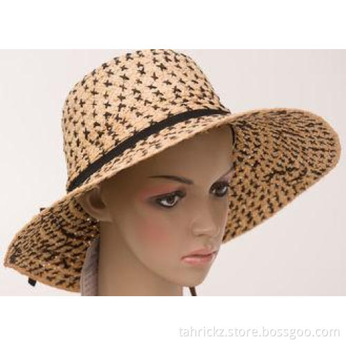 Black X Natural Womens Sun Hats , Flower Raffia Braid Hat F